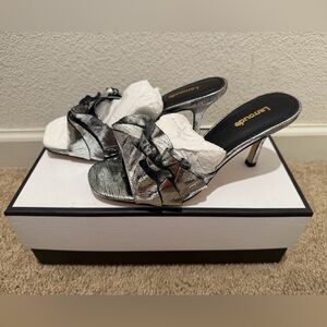 Larroude Silver and Black Heeled Sandals size6.5